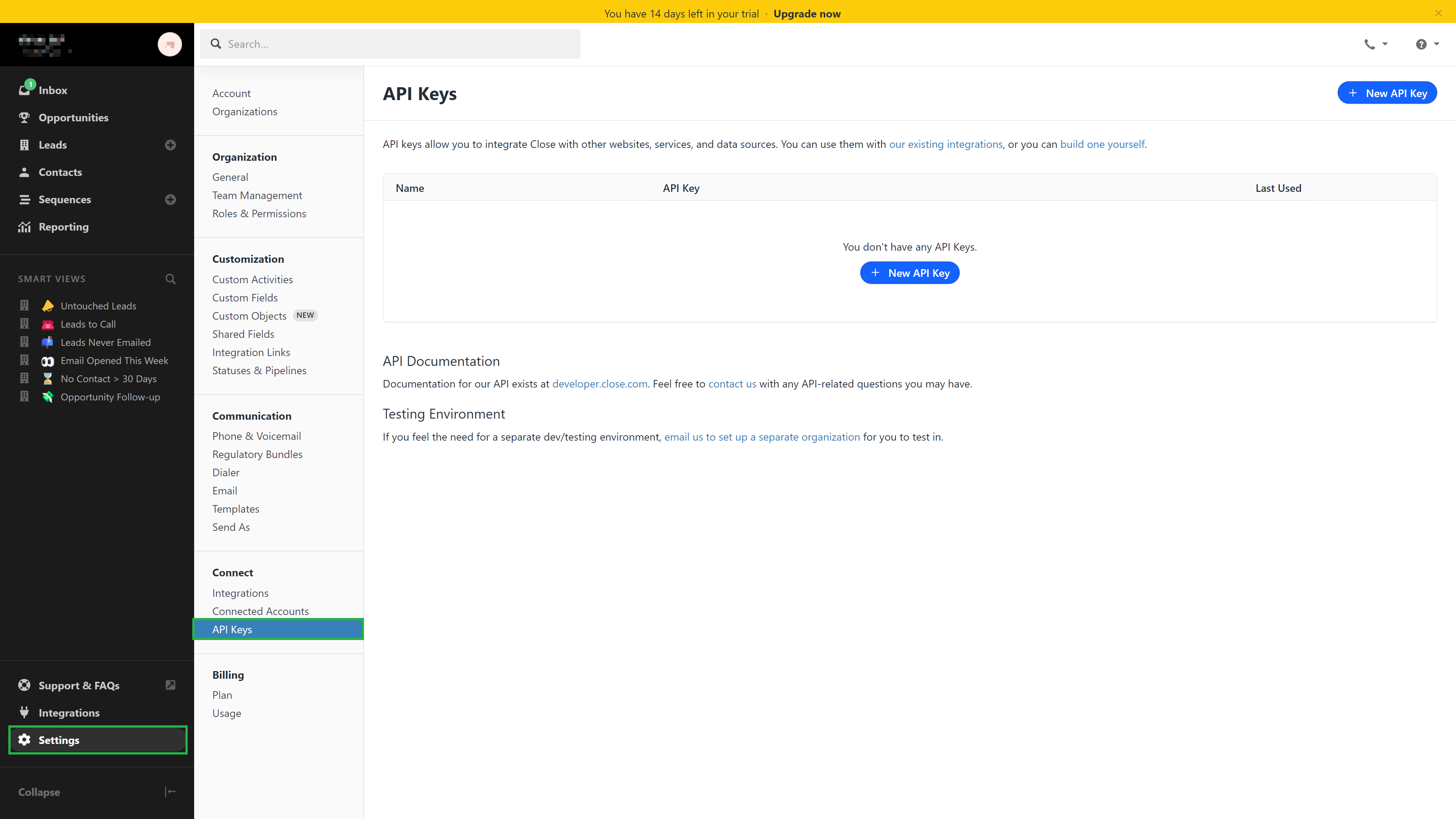 API menu