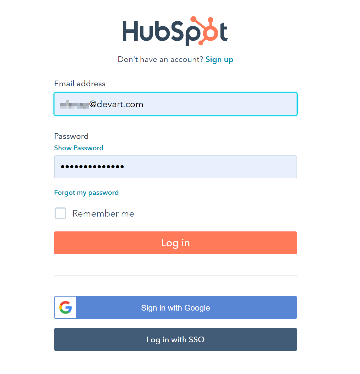 HubSpot Login window