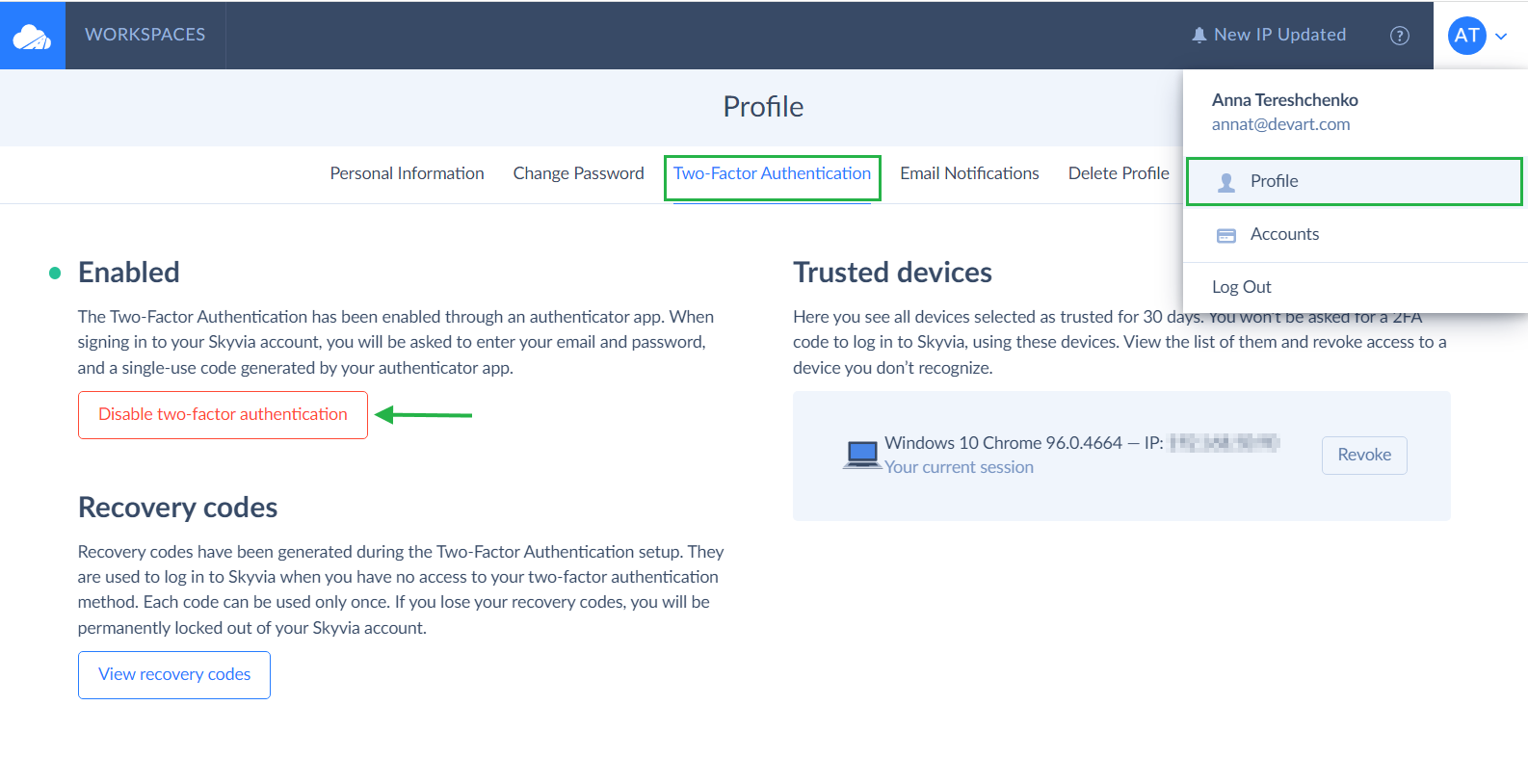 Disabling 2FA